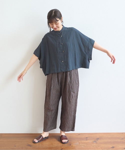 yuni リネンシャツ ブラウス シャツ 半袖 強撚CottonLinen 近江晒short