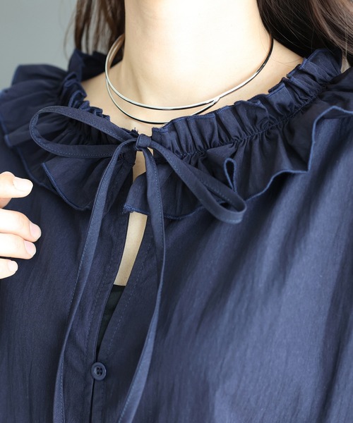 Aletta vita ブラウス シャツ シワ加工フリルネック前開きブラウス