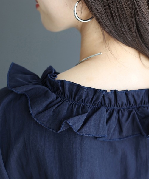 Aletta vita ブラウス シャツ シワ加工フリルネック前開きブラウス