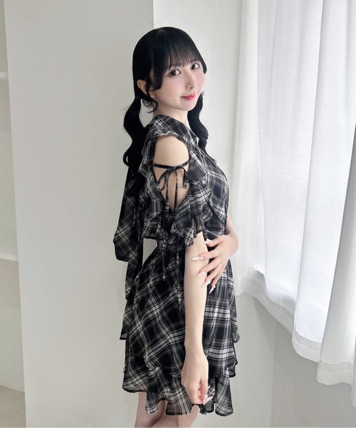 INGNI（イング） ワンピース 半袖 2Wayリボン肩あきフリルミニ