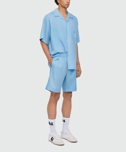 シャツ ライトブルー タイダイ ボウリングシャツ メンズの画像
