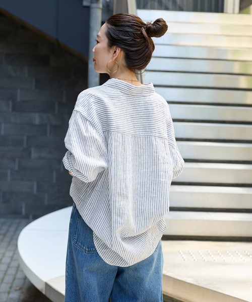 ブラウス シャツ 「追加2」「S/Mサイズ展開」手洗い可 / 2WAYフレンチリネンシャツ レディースの画像