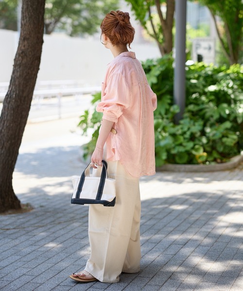 ブラウス シャツ 「追加2」「S/Mサイズ展開」手洗い可 / 2WAYフレンチリネンシャツ レディースの画像