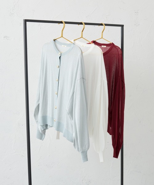 「Louiosy」 ニットカーディガン 3L ボルドー レディース_画像3