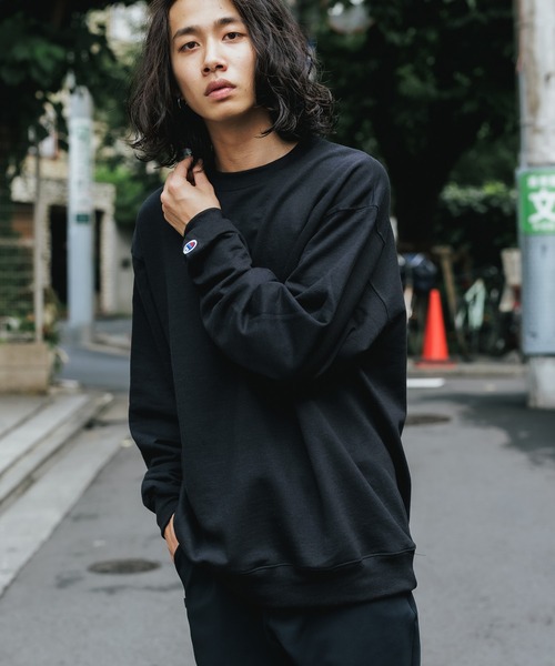 Champion ブラック クルーネック トレーナー Champion（チャンピオン） トレーナー スウェット PULLOVER プル