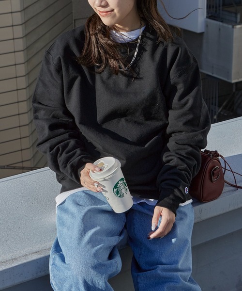 Champion ブラック クルーネック トレーナー Champion（チャンピオン） トレーナー スウェット PULLOVER プル
