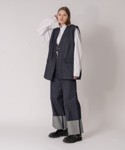 ONCILY ベスト 「SET UP可能」COLLARLESS DENIM GILET VEST
