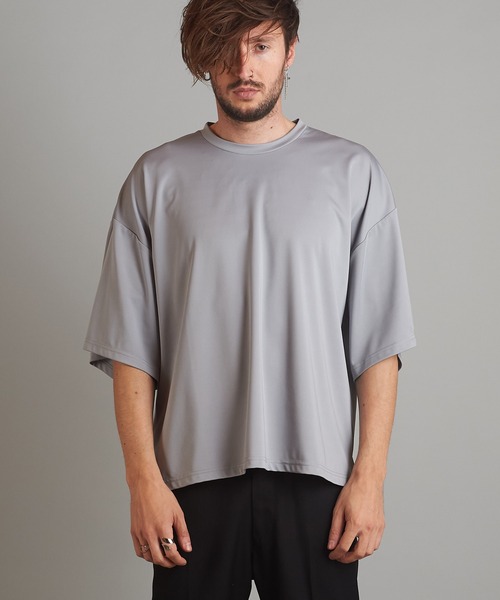 グレー ドロップショルダー Tシャツ NO ID.（ノーアイディー） tシャツ 「NO ID.」Drop Shoulder Drape Big
