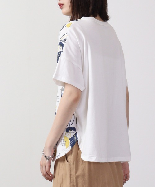 tシャツ EMAGO 花とロゴのプリントドルマンＴシャツ レディース Emago tシャツ EMAGO 花とロゴのプリントドルマンTシャツ