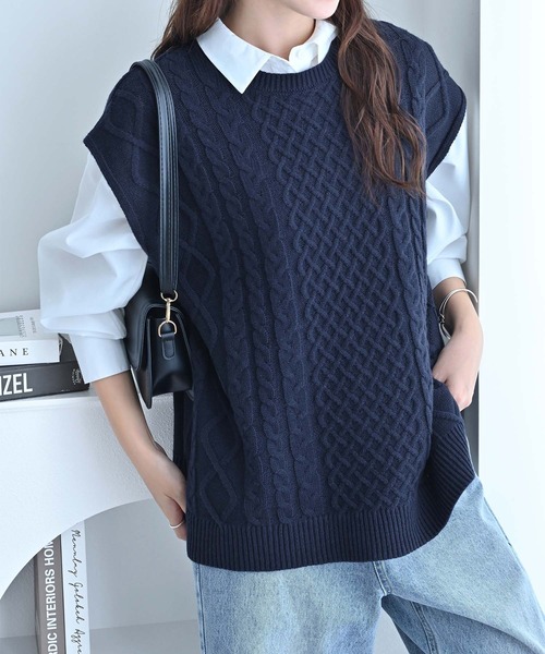 AURALEE ケーブルニットベストブラックサイズ1 AURALEE＞WOOL KNIT VEST/ニットベスト