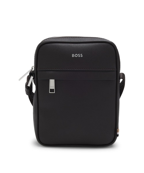 【新品同様】HUGO BOSS黒 レザー ショルダーバッグ BOSS（HUGO BOSS） ショルダーバッグ BOSSレタリングロゴ