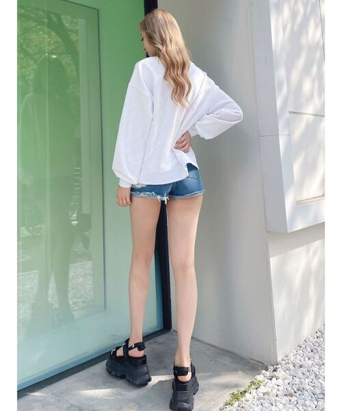 ジャストウエストダメージデニムショートパンツ ジャストウエストダメージデニムショートパンツ（デニムパンツ