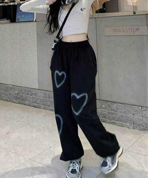 パンツ andmary Heart hip sweat pants black ANDMARY】Heart hip sweat pants
