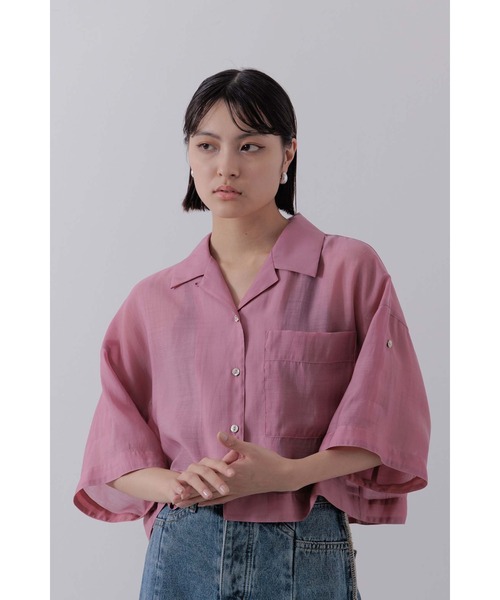 ピンク 長袖 シアーシャツ レディース　クロップドシャツ　最終価格 Limue ブラウス シャツ シアクロップドシャツ レディース