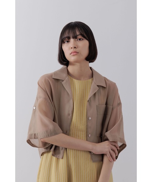 Limue ベージュ クロップドジャケット Limue ブラウス シャツ シアクロップドシャツ レディース