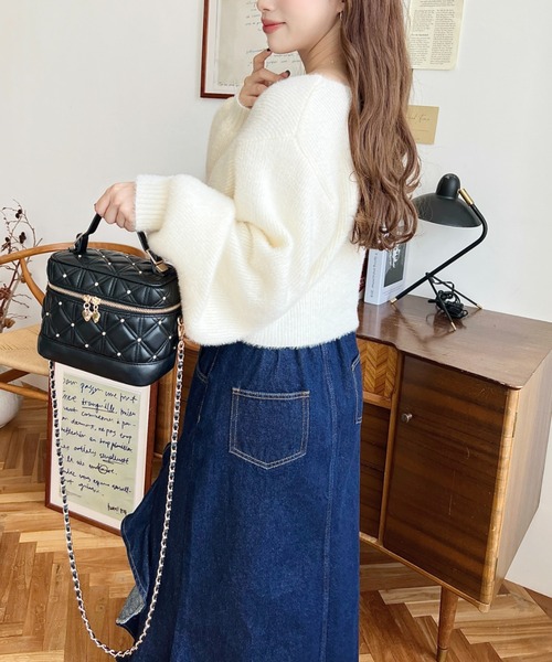 moment+ ショルダーバッグ バッグ ハートチャームビジューキルティング