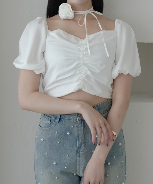 Ambre Neige ブラウス シャツ flower motif off shoulder blouse