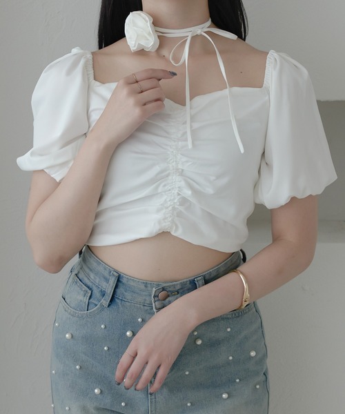 ブラウス シャツ 「BLANC」フラワーモチーフアメスリトップス レディース NATURAL BEAUTY BASIC ブラウス シャツ 「BLANC」フラワー