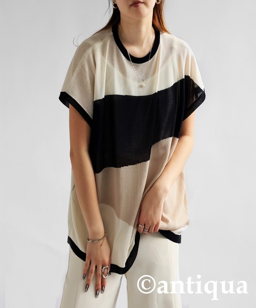 ANNITAN 半袖トップス antiqua（アンティカ） antiqua tシャツ 半袖 麻タッチシアートップス