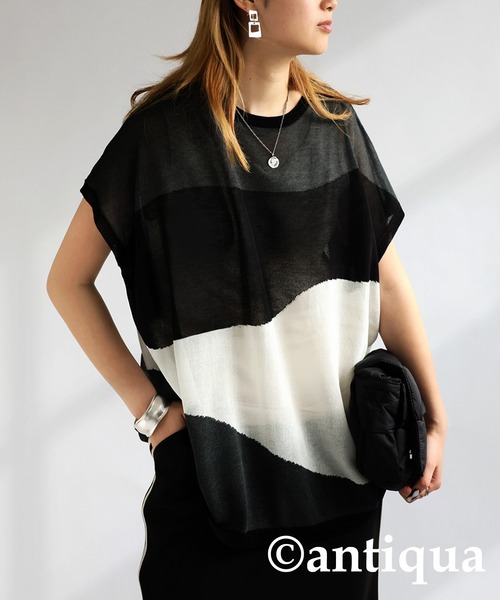antiqua（アンティカ） tシャツ 麻タッチシアートップス レディース