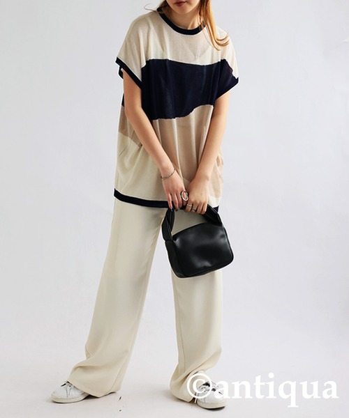 antiqua（アンティカ） antiqua tシャツ 半袖 麻タッチシアートップス