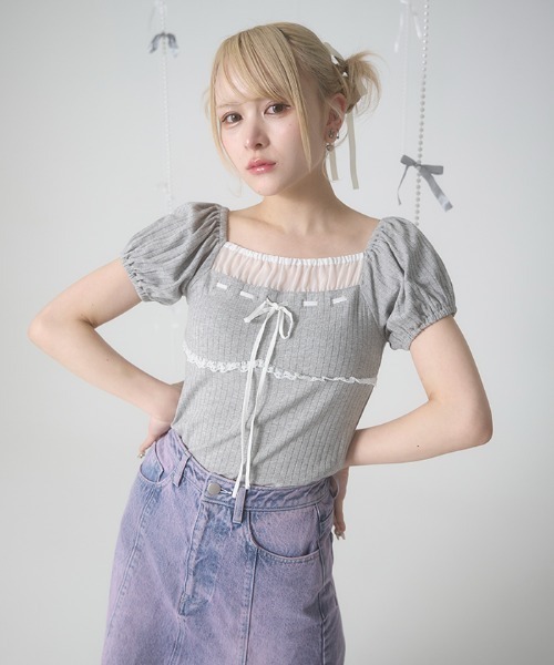 tシャツ フレンチリボントップス レディース