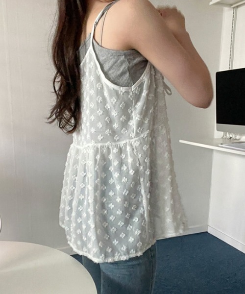 キャミソール フロントリボンシアーキャミソール ジャガードフラワー  