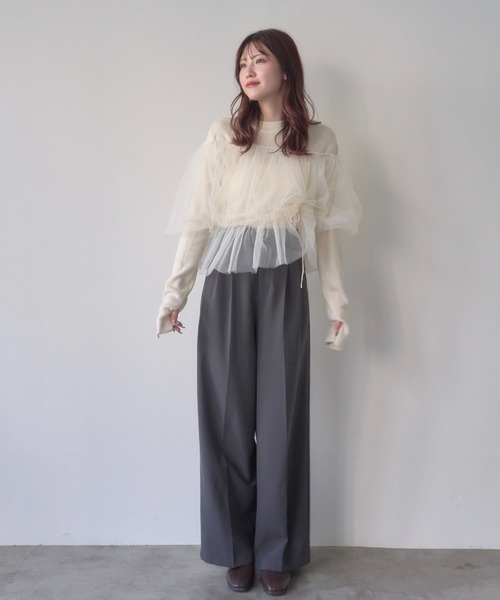 ニット セーター チュールブラウス×ニットセットトップス レディース mellowneon ニット セーター チュールブラウスセットニット