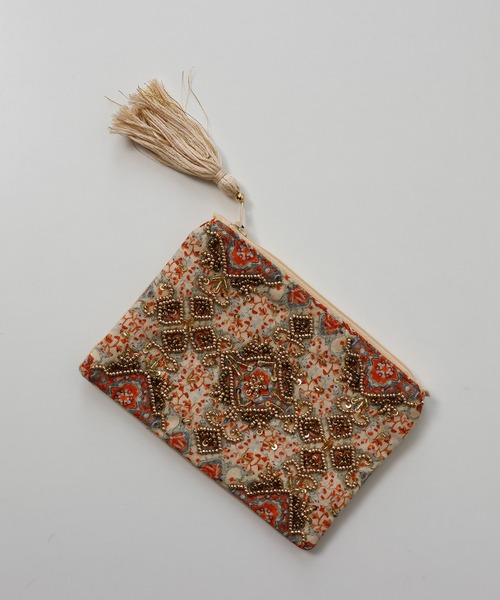 emesuelee ポーチ プリント＆ビーズ刺繍ポーチ レディース : ZOZOTOWN