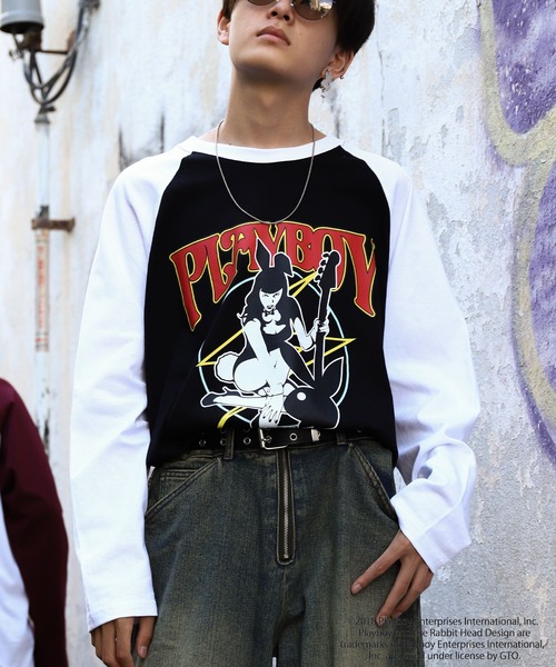 PLAYBOY tシャツ 「PLAYBOY」×「SEQUENZ」 バンド プリント