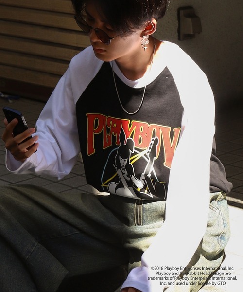 PLAYBOY tシャツ 「PLAYBOY」×「SEQUENZ」 バンド プリント