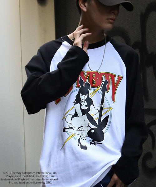 PLAYBOY tシャツ 「PLAYBOY」×「SEQUENZ」 バンド プリント