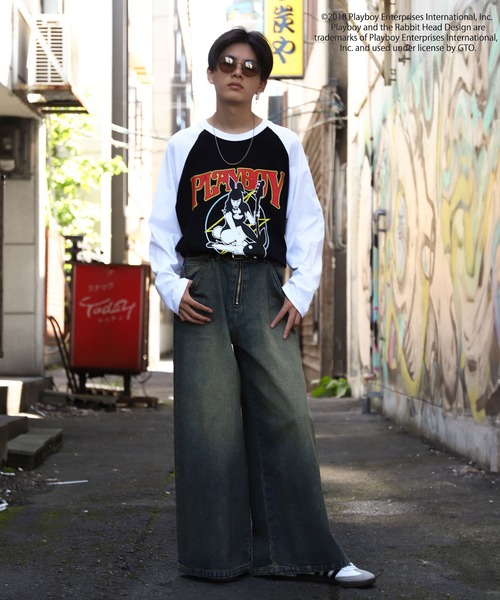 00s USA製 play boy ラグランスリーブ ロンt M size PLAYBOY tシャツ 「PLAYBOY」×「SEQUENZ」 バンド プリント