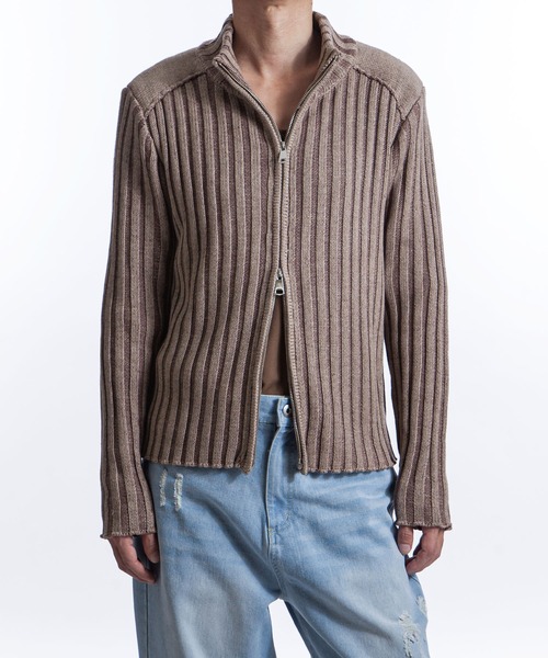 ニット パーカー ストライプ フーディ コントラストカラー 5 ZIP FIVE -White Line- セーター ニット 「White Line
