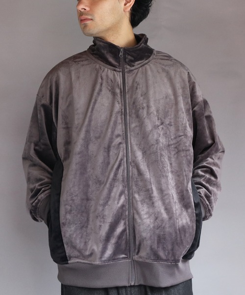 8 ブルゾン アウター ベロア切替トラックジャケット メンズ