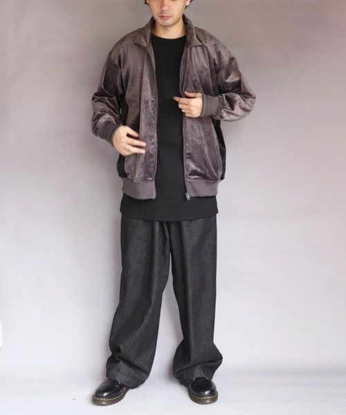 8 ブルゾン アウター ベロア切替トラックジャケット メンズ