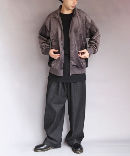 8 ブルゾン アウター ベロア切替トラックジャケット メンズ