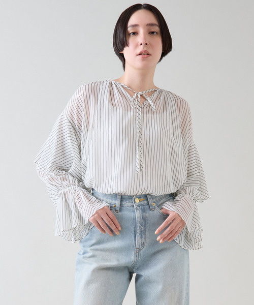 ブラウス シャツ シフォンギャザーブラウス レディース