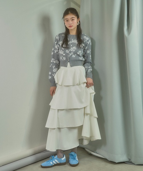カーディガン フラワージャガードニットカーディガン レディース VIOLETTA カーディガン フラワージャガードニットカーディガン
