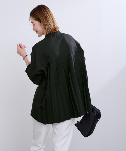 ur's ブラウス シャツ バックプリーツバンドカラーシャツ