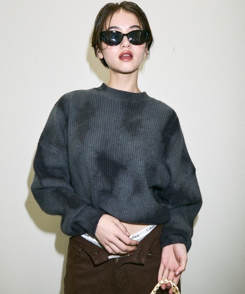ニット セーター abstract pattern short knit sweater / アブストラクト柄ショート丈ニットセーター レディース