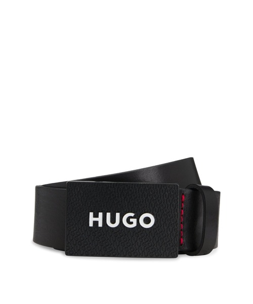 HUGO ベルト マットレザー ロゴプレートバックル メンズ