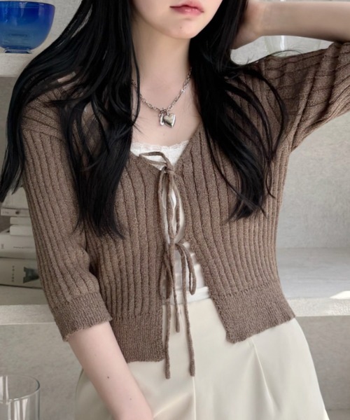 Ada. カーディガン フロントリボン ボレロ ニット トップス レディース