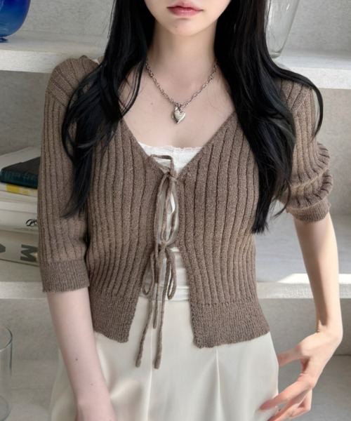 Ada. カーディガン フロントリボン ボレロ ニット トップス レディース