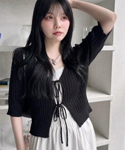 Ada. カーディガン フロントリボン ボレロ ニット トップス レディース