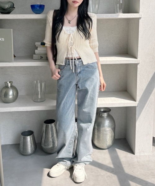 Ada. カーディガン 半袖 フロントリボン ボレロ ニット トップス