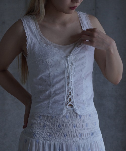 タンクトップ ノースリーブ Broderie anglais top レディース