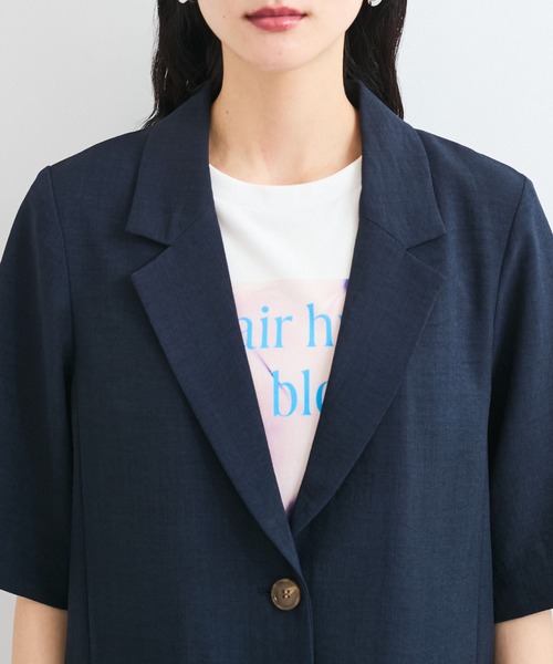 VIS リネンライクテーラードジャケット　接触冷感　ネイビー　オフィスカジュアル ビス VIS 【接触冷感・洗える】美easyリネンライクテーラード
