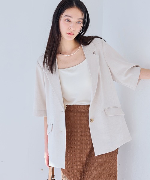 vis今期　新品　リネンライクハーフスリーブジャケット VIS｜【美easy】リネンライクハーフスリーブジャケット【接触冷