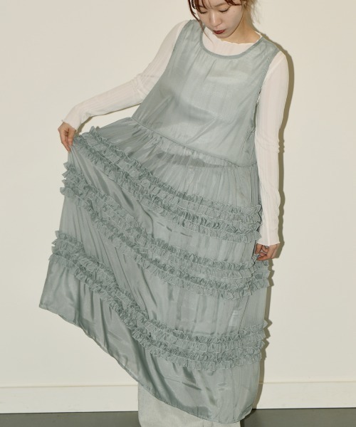ワンピース 夏 シアー フリルロングワンピース / Sheer Frill Long